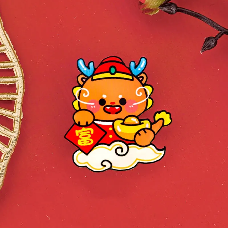 2024 Dragon Year Cartoon Cute Acrylic Brooch Kawaii Corsage Bag Badge Pin Clothing Jewelry Accessories Chinese New Year Gift