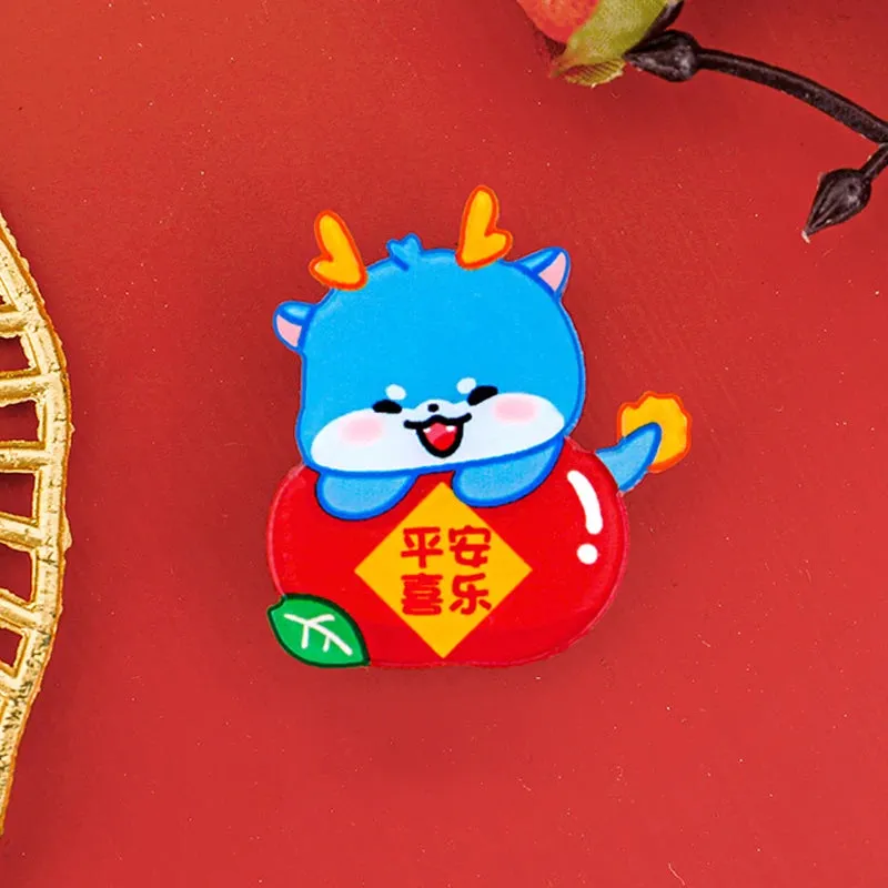 2024 Dragon Year Cartoon Cute Acrylic Brooch Kawaii Corsage Bag Badge Pin Clothing Jewelry Accessories Chinese New Year Gift