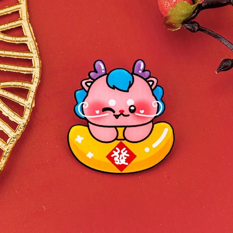 2024 Dragon Year Cartoon Cute Acrylic Brooch Kawaii Corsage Bag Badge Pin Clothing Jewelry Accessories Chinese New Year Gift