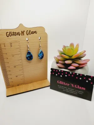 243 Blue Marbeled Teardrop Dangle Earrings