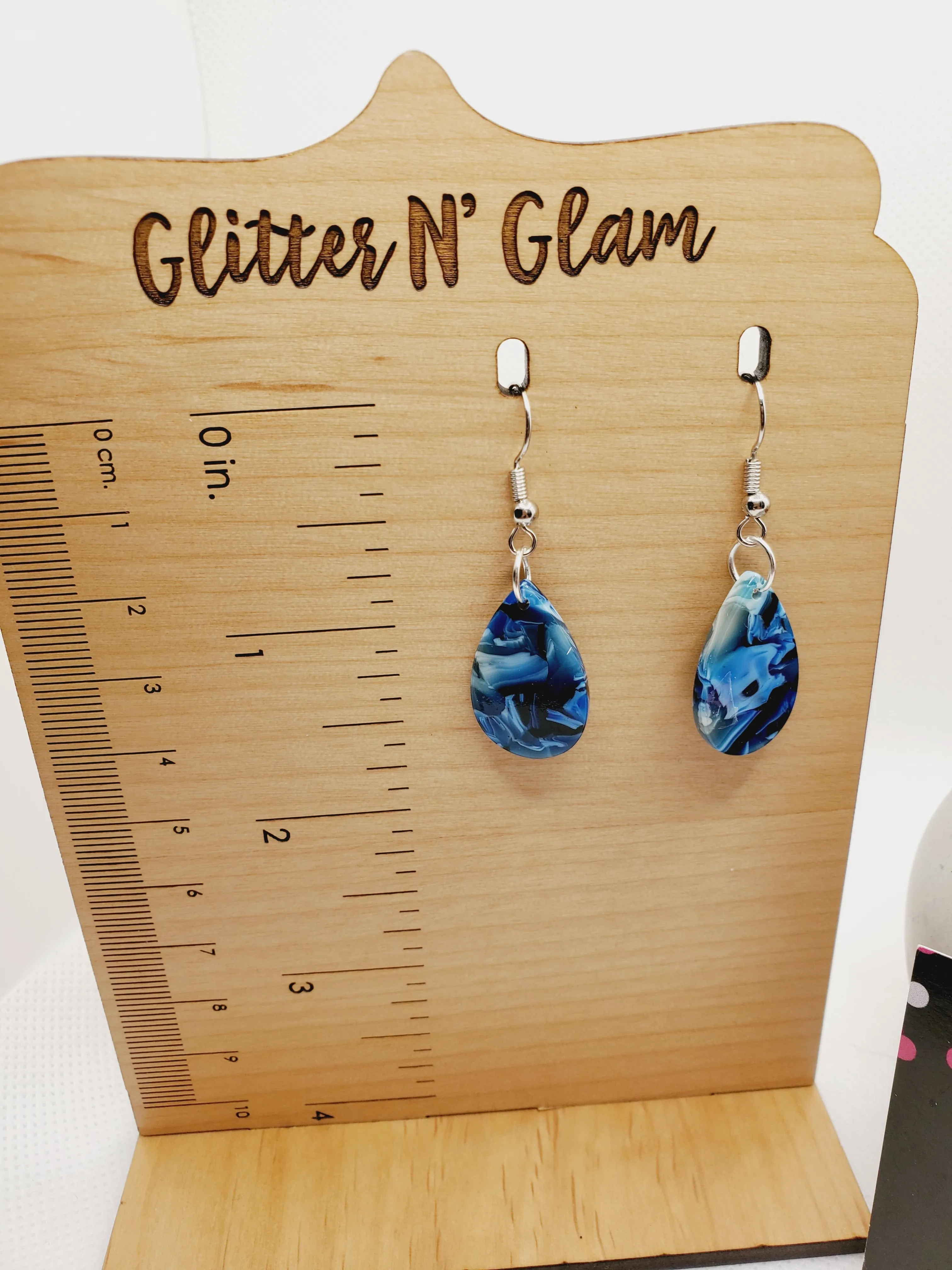 243 Blue Marbeled Teardrop Dangle Earrings