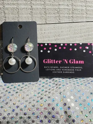 281 Iridescent Druzy Dangle Earrings with Pearl