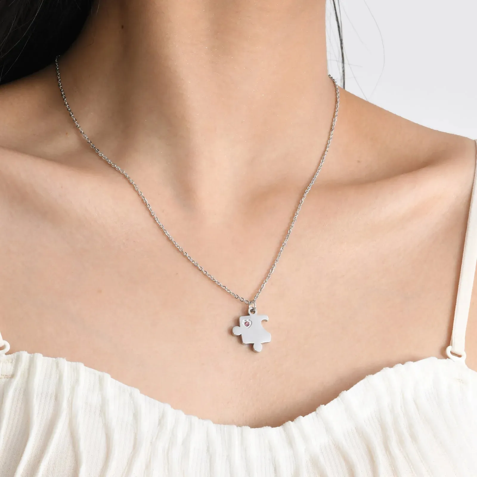 2pcs/Set Puzzle Couple Necklaces for Men Women,Chic Heart Puzzle Pendants