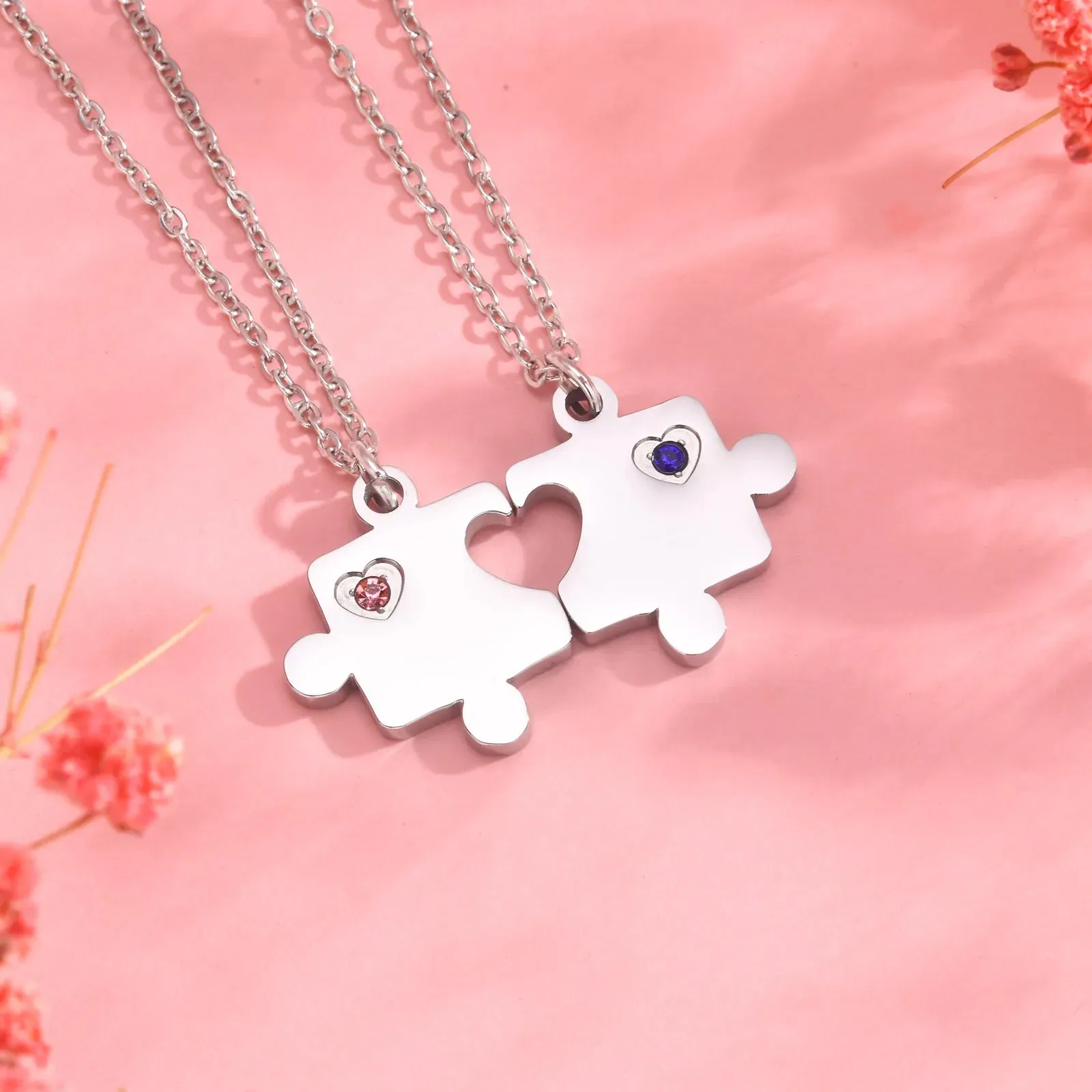2pcs/Set Puzzle Couple Necklaces for Men Women,Chic Heart Puzzle Pendants