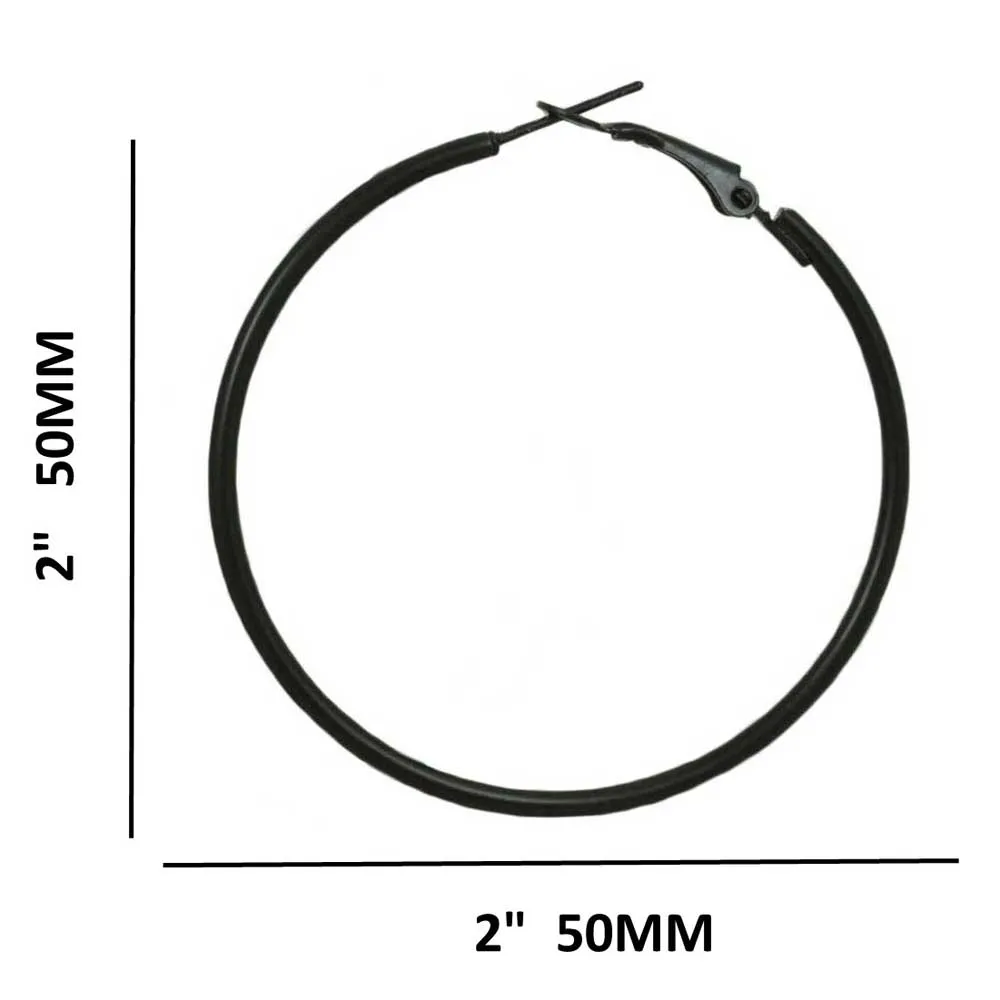 2" Medium Sized Black Skinny Hoop Pierced Earring - FE220BK