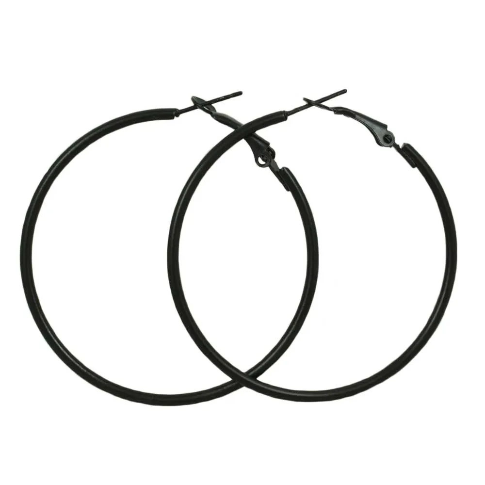 2" Medium Sized Black Skinny Hoop Pierced Earring - FE220BK