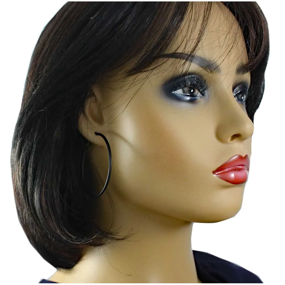 2" Medium Sized Black Skinny Hoop Pierced Earring - FE220BK