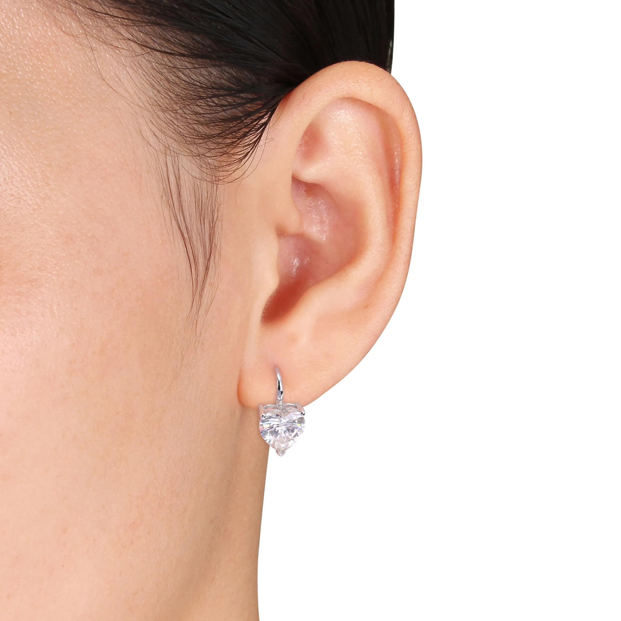 6CT TW Heart Shaped Moissanite Lever Back Earrings 10K White Gold