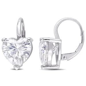 6CT TW Heart Shaped Moissanite Lever Back Earrings 10K White Gold