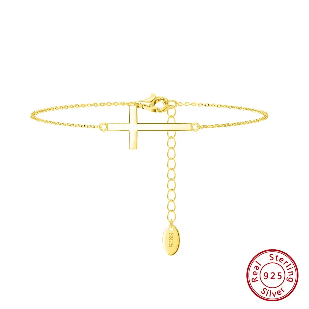 925 Sterling Silver Cross Chain Bracelet for Women
