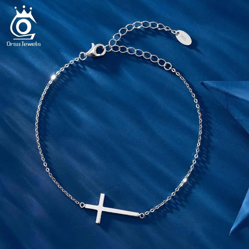 925 Sterling Silver Cross Chain Bracelet for Women