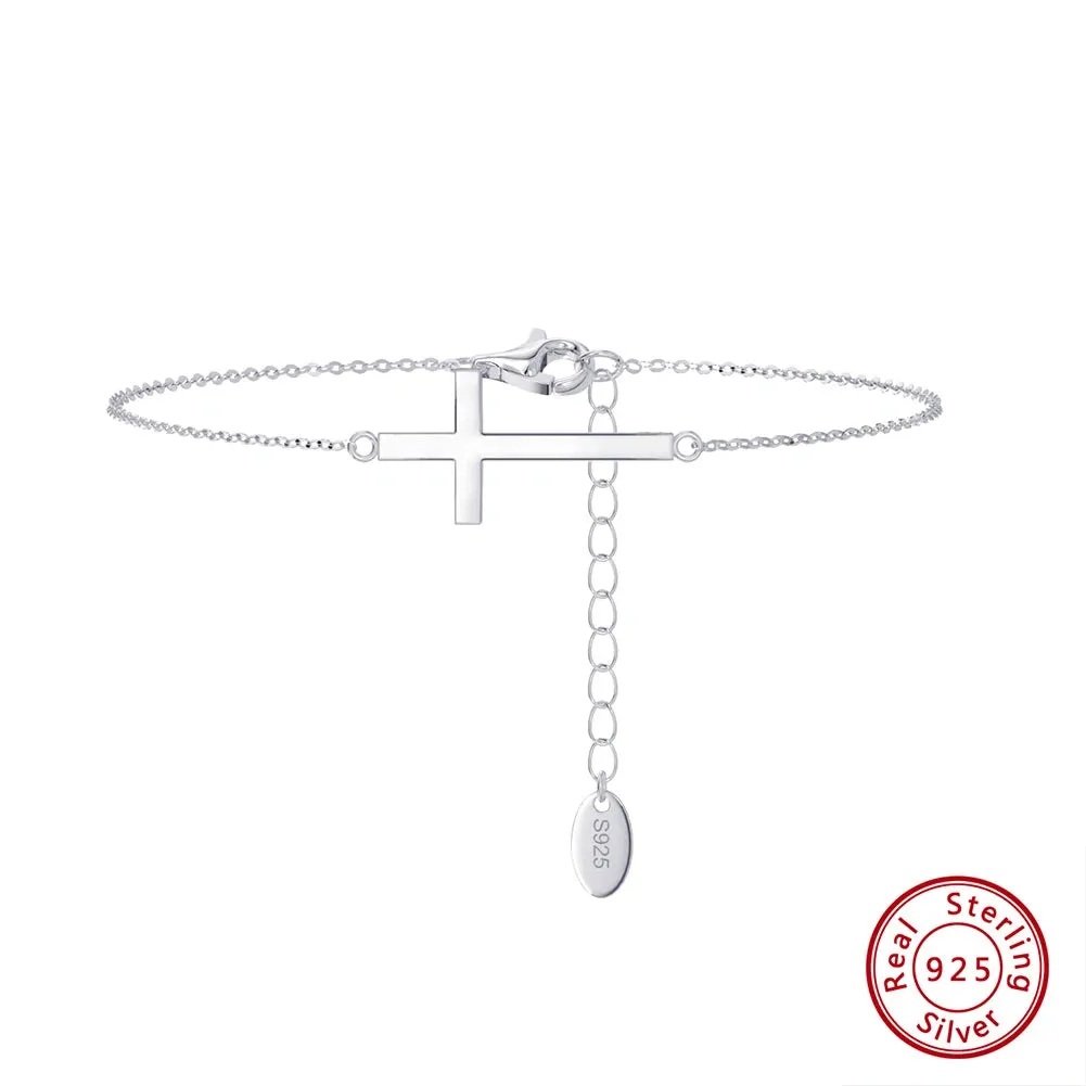 925 Sterling Silver Cross Chain Bracelet for Women