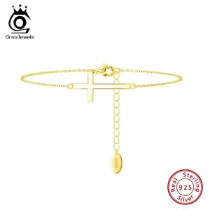 925 Sterling Silver Cross Chain Bracelet for Women