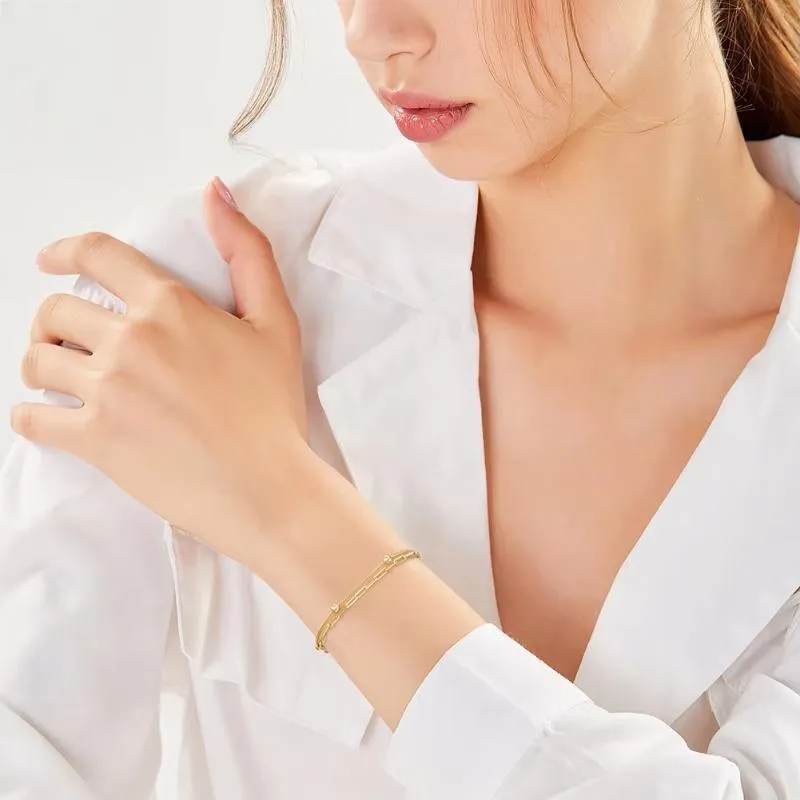 925 Sterling Silver Double Layer Paperclip Link with Satellite Chain Bracelet for Women