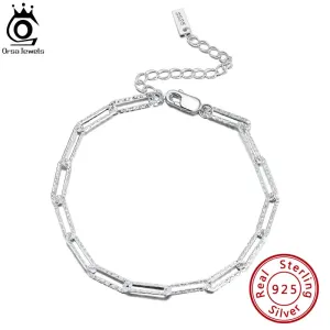 925 Sterling Silver Handmade 3.5mm Paperclip Link Hammered Chain Bracelet for Women