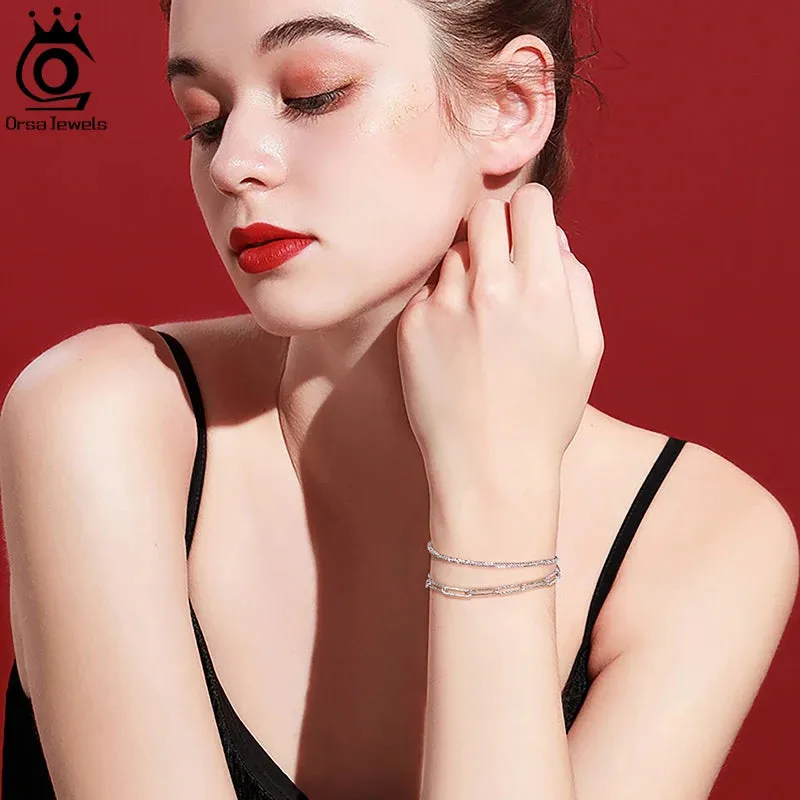 925 Sterling Silver Handmade 3.5mm Paperclip Link Hammered Chain Bracelet for Women