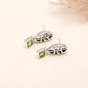925 Sterling Silver Square Cut Peridot Dangle Earrings
