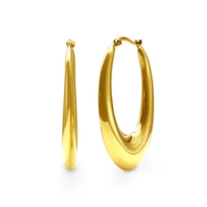 9ct Yellow Gold Silver Filled Bold Tube Knife Edged Oval Hoop Earrings