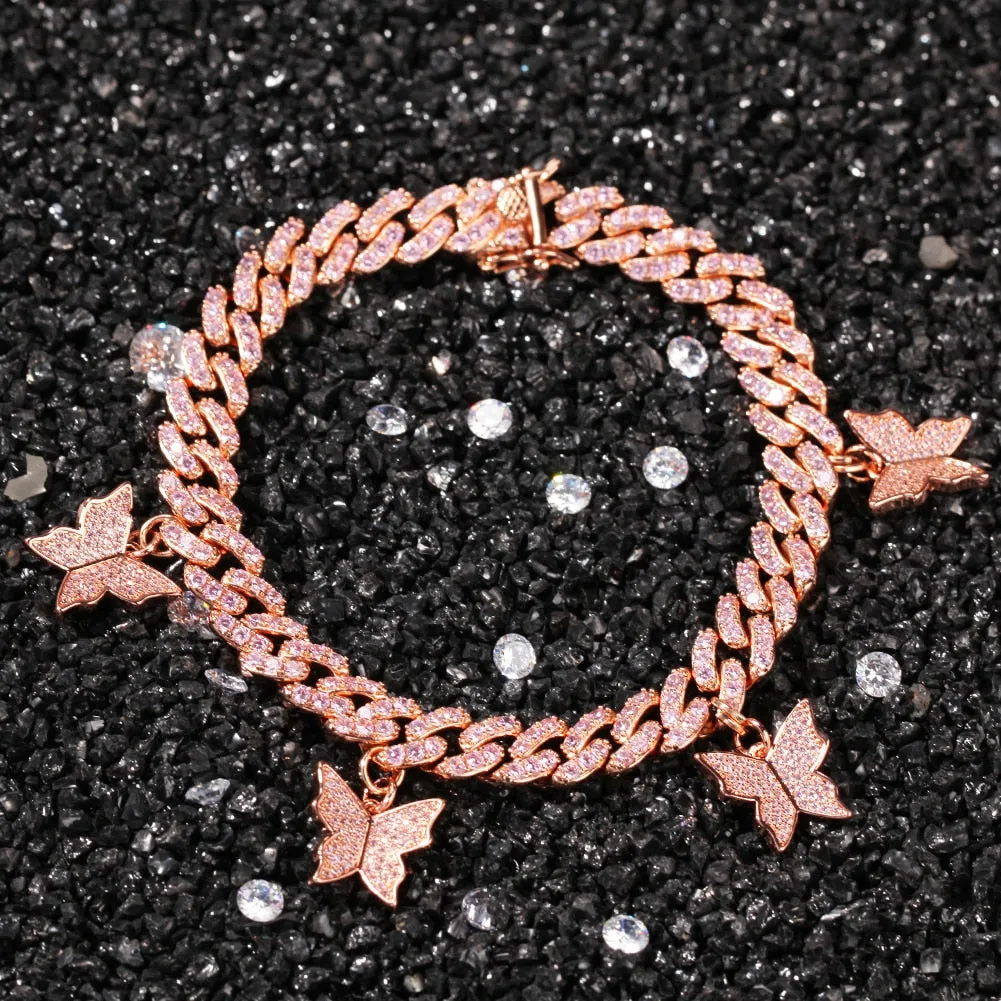 9mm Cuban anklet/ Bracelet With Butterfly  (CHOOSE BRACELET OR ANKLET)