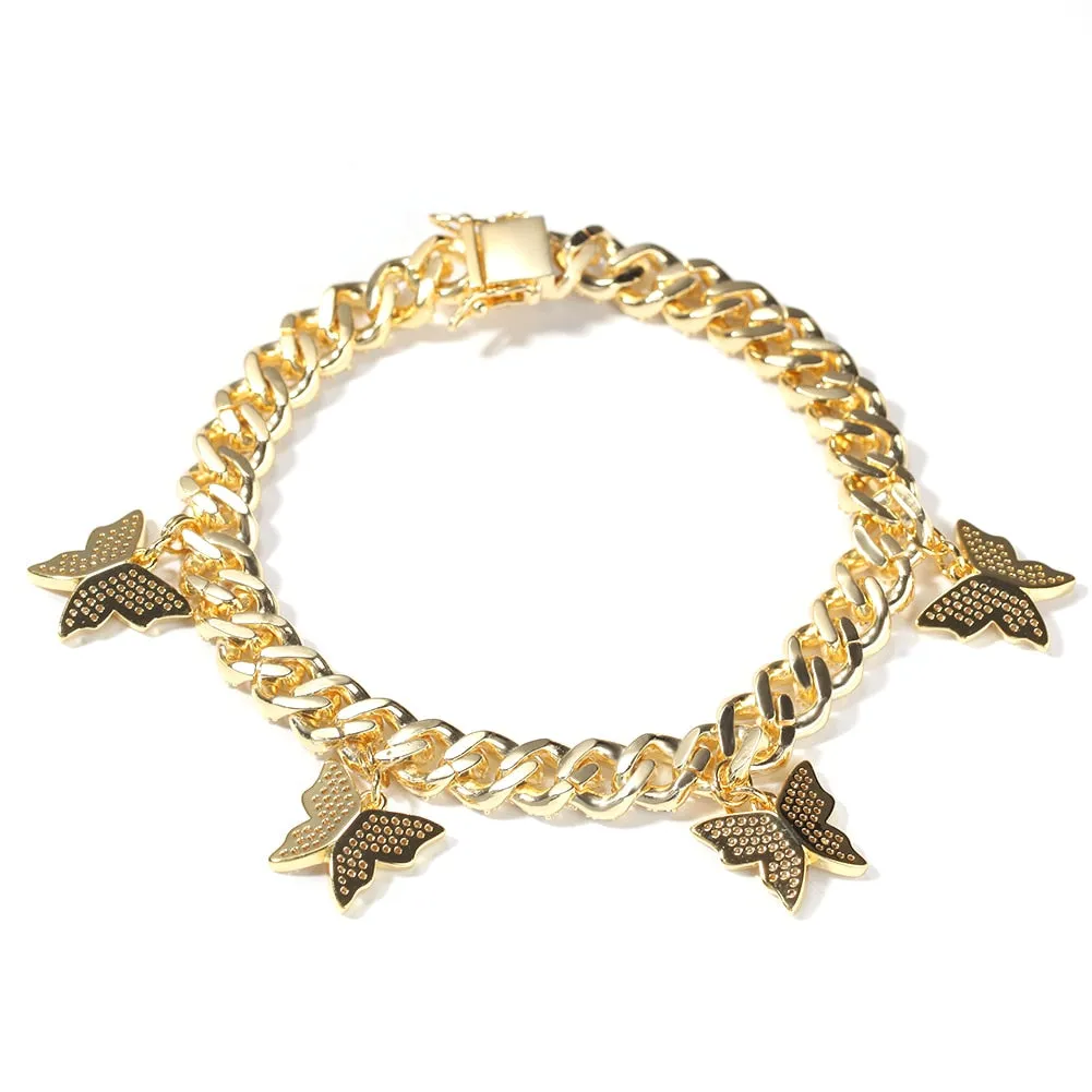 9mm Cuban anklet/ Bracelet With Butterfly  (CHOOSE BRACELET OR ANKLET)
