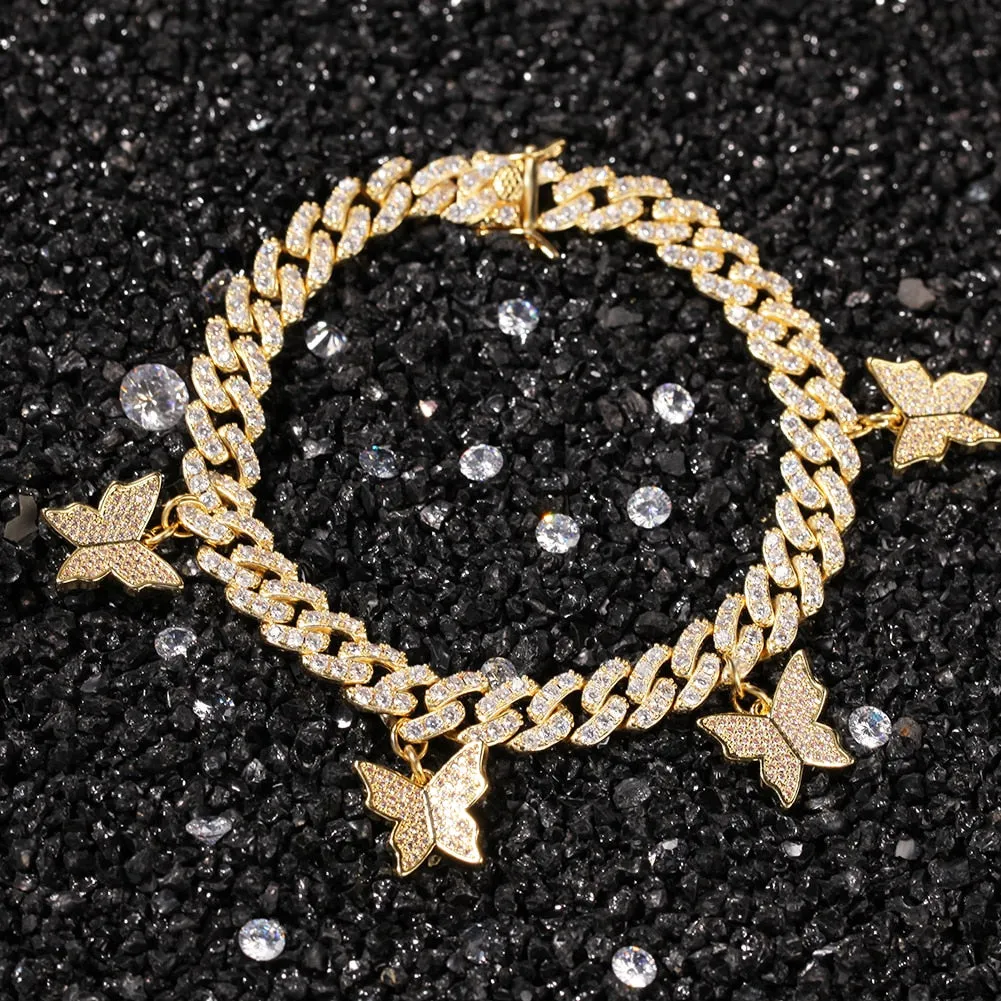 9mm Cuban anklet/ Bracelet With Butterfly  (CHOOSE BRACELET OR ANKLET)