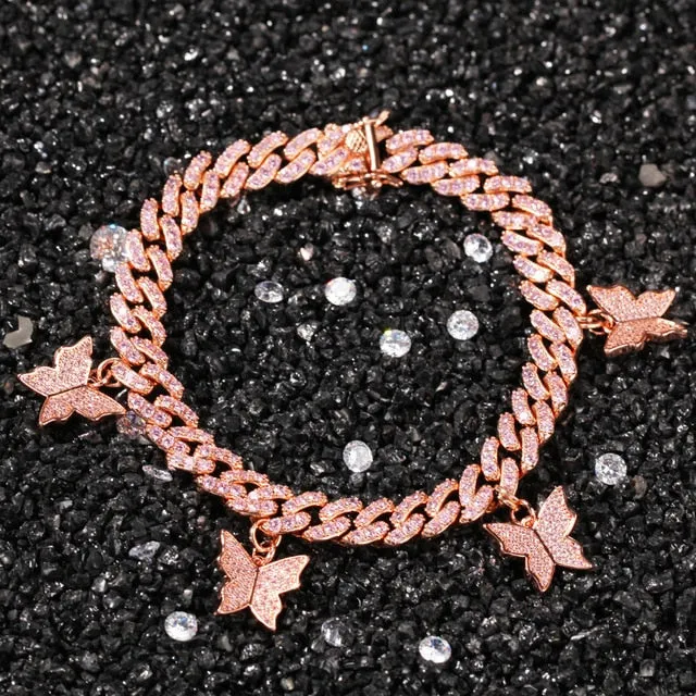 9mm Cuban anklet/ Bracelet With Butterfly  (CHOOSE BRACELET OR ANKLET)