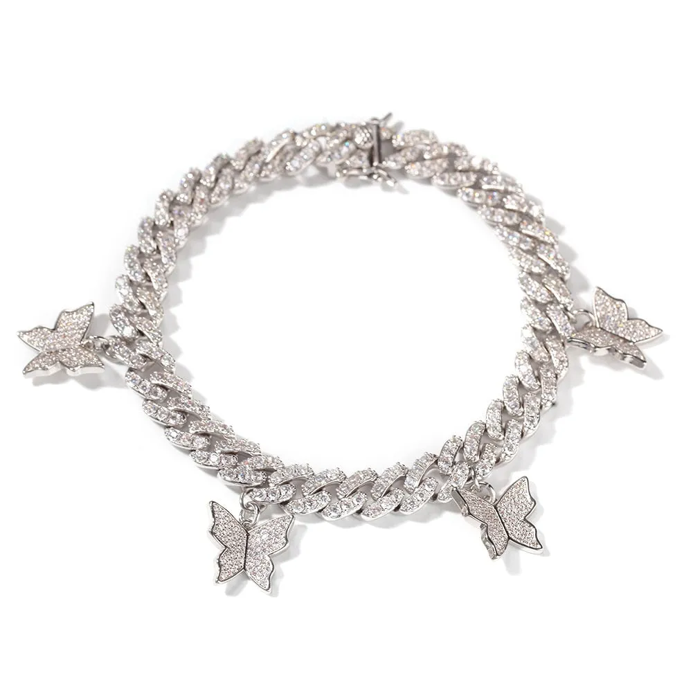 9mm Cuban anklet/ Bracelet With Butterfly  (CHOOSE BRACELET OR ANKLET)