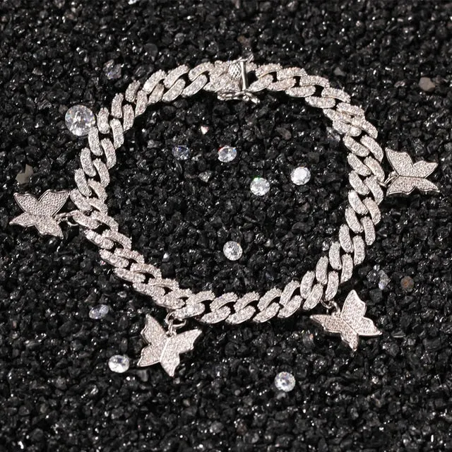 9mm Cuban anklet/ Bracelet With Butterfly  (CHOOSE BRACELET OR ANKLET)