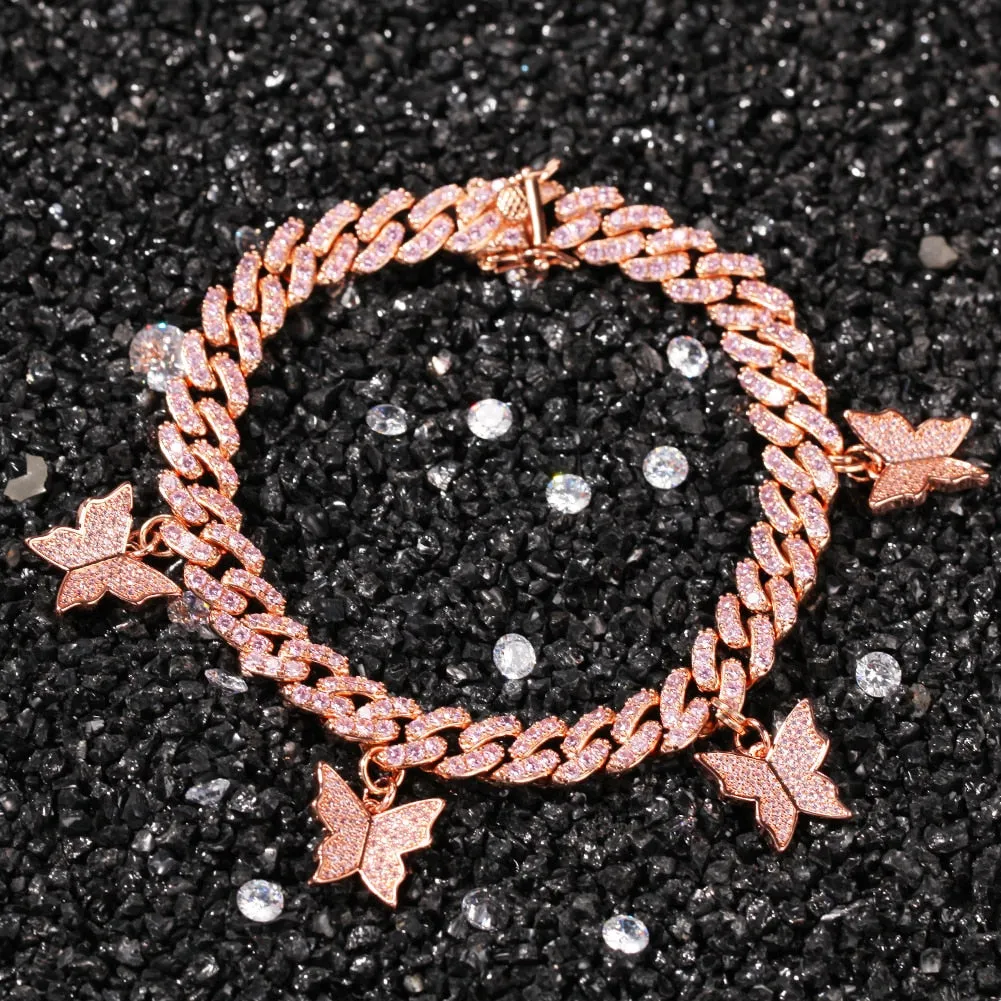 9mm Cuban anklet/ Bracelet With Butterfly  (CHOOSE BRACELET OR ANKLET)