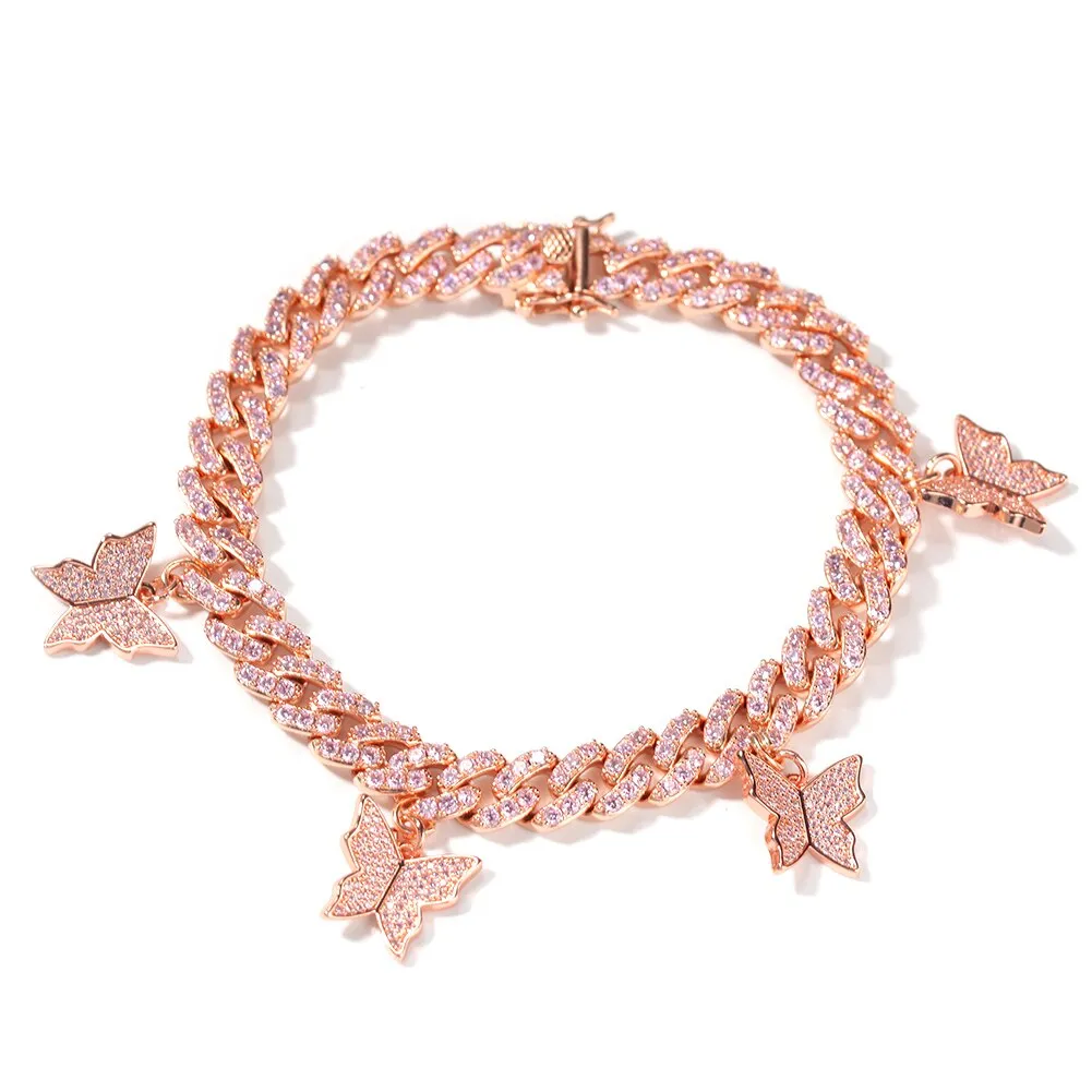 9mm Cuban anklet/ Bracelet With Butterfly  (CHOOSE BRACELET OR ANKLET)