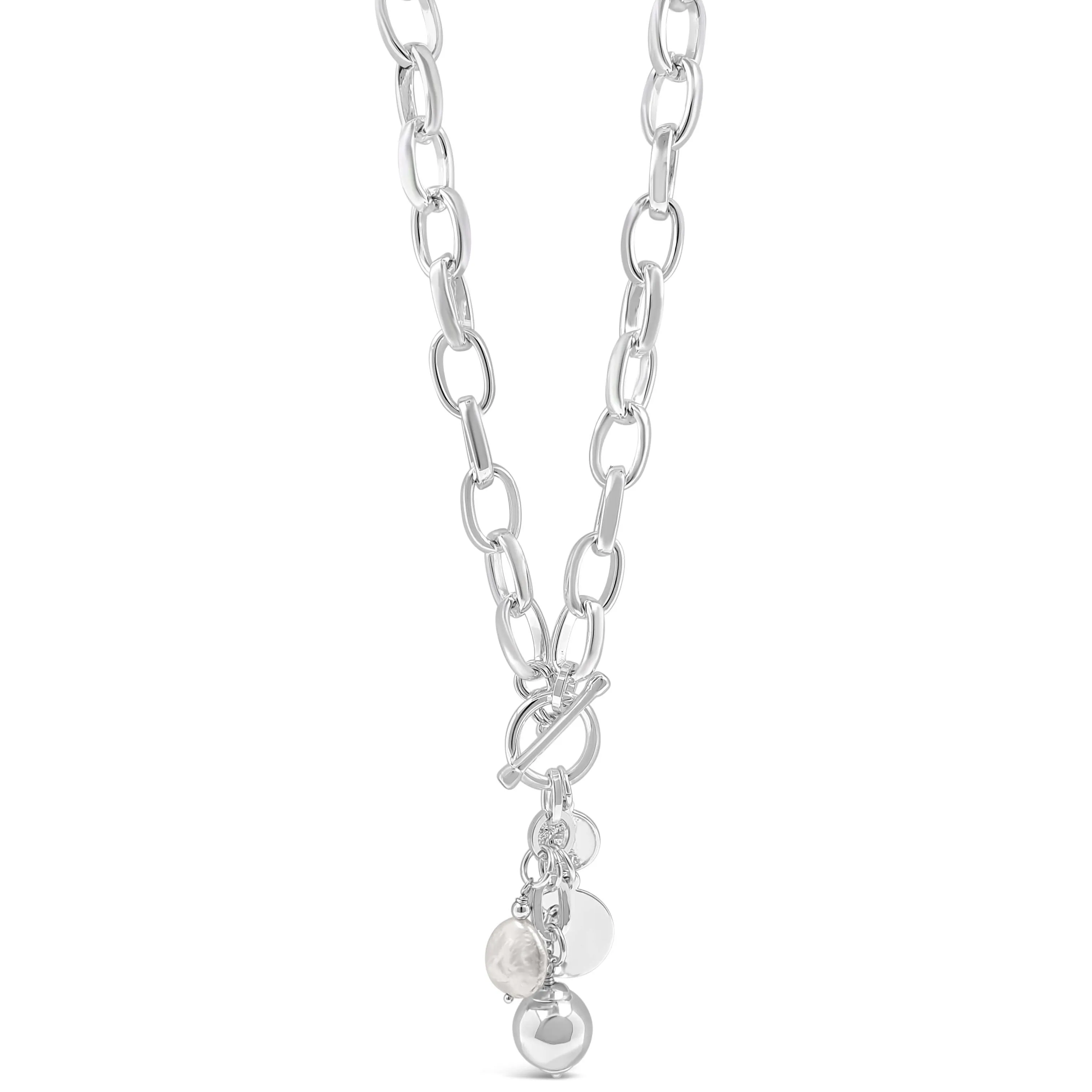 Absolute Silver Sphere & Pearl T Bar Necklace