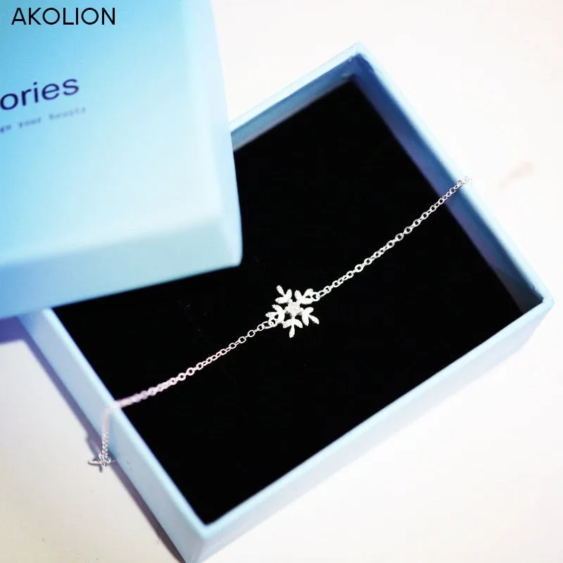 AKOLION Silver Clear Zircon Snowflake Bracelet  Fit Wedding 925 Snowflake Bracelets  For Women Girl Kids Gifts