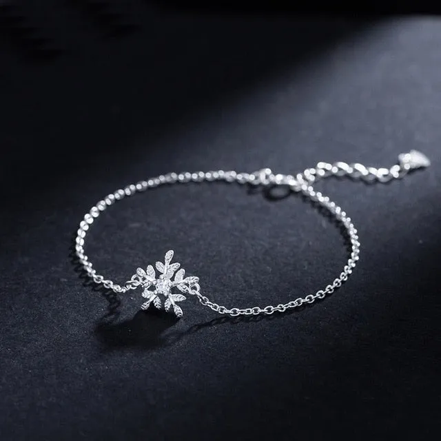 AKOLION Silver Clear Zircon Snowflake Bracelet  Fit Wedding 925 Snowflake Bracelets  For Women Girl Kids Gifts