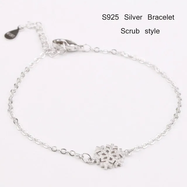 AKOLION Silver Clear Zircon Snowflake Bracelet  Fit Wedding 925 Snowflake Bracelets  For Women Girl Kids Gifts