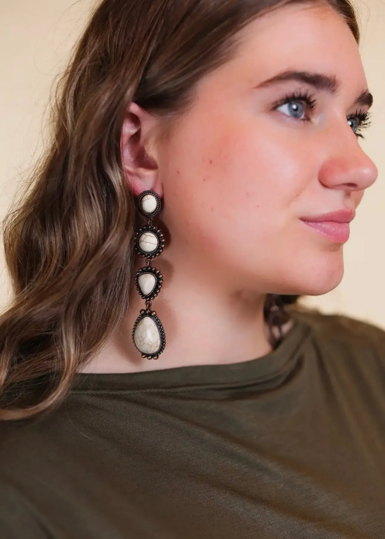 Along the Trail Cream Howlite Rock Copper Dangle Earrings