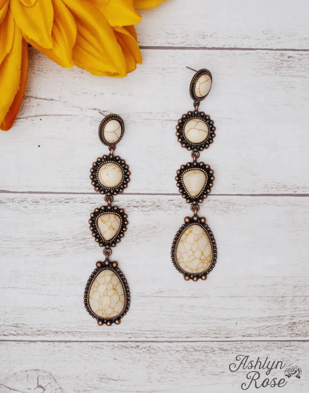Along the Trail Cream Howlite Rock Copper Dangle Earrings
