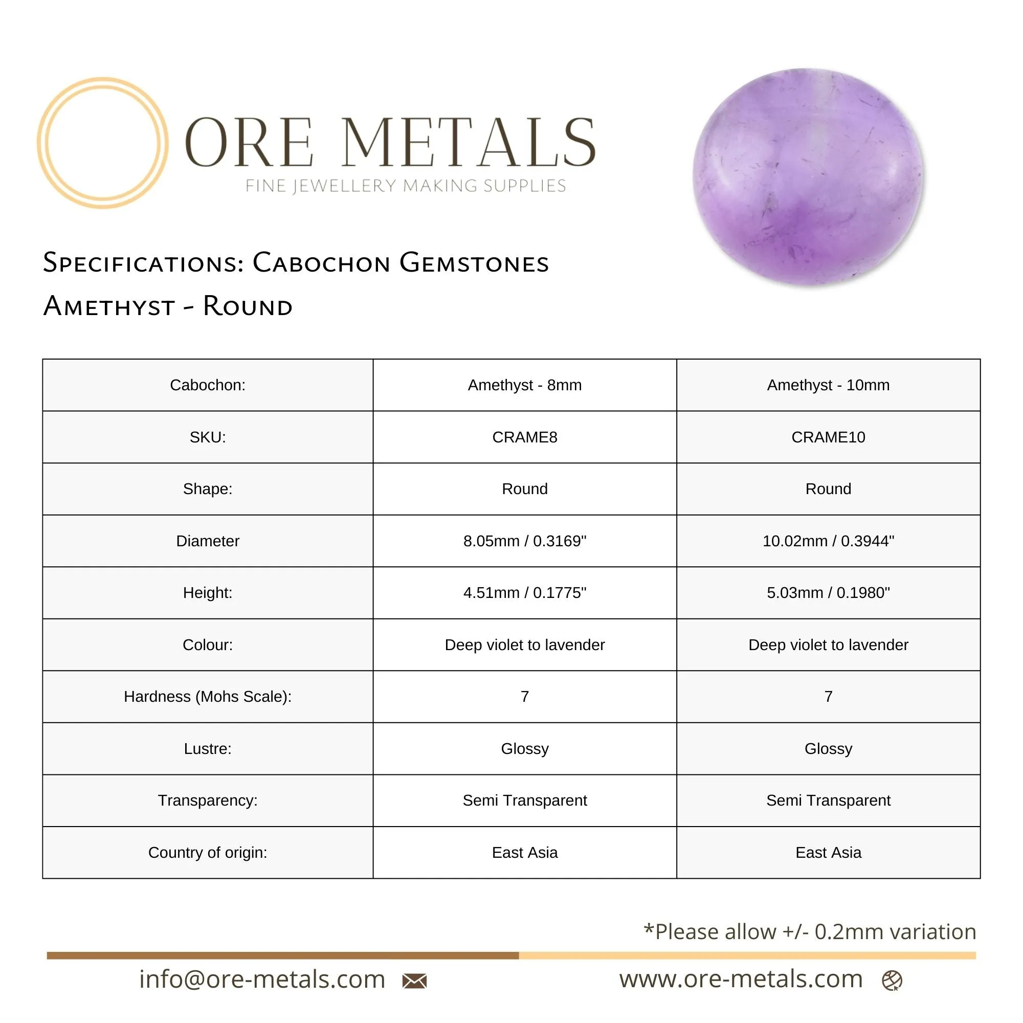 Amethyst - Round Cabochon
