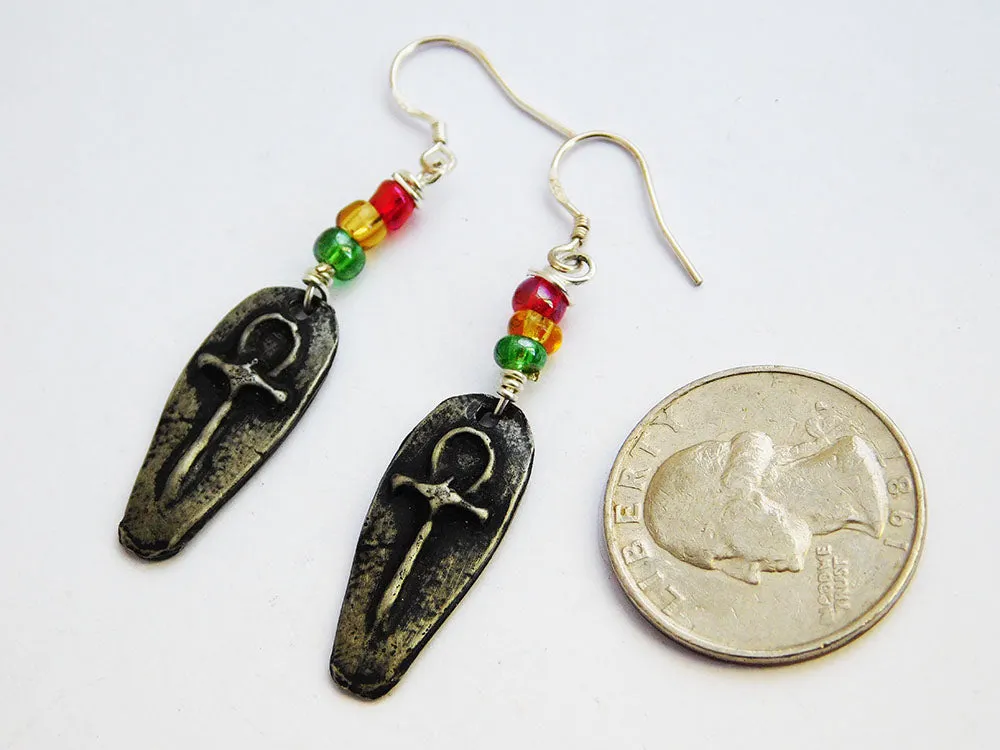 Ankh Earrings Beaded Pewter Sterling Silver