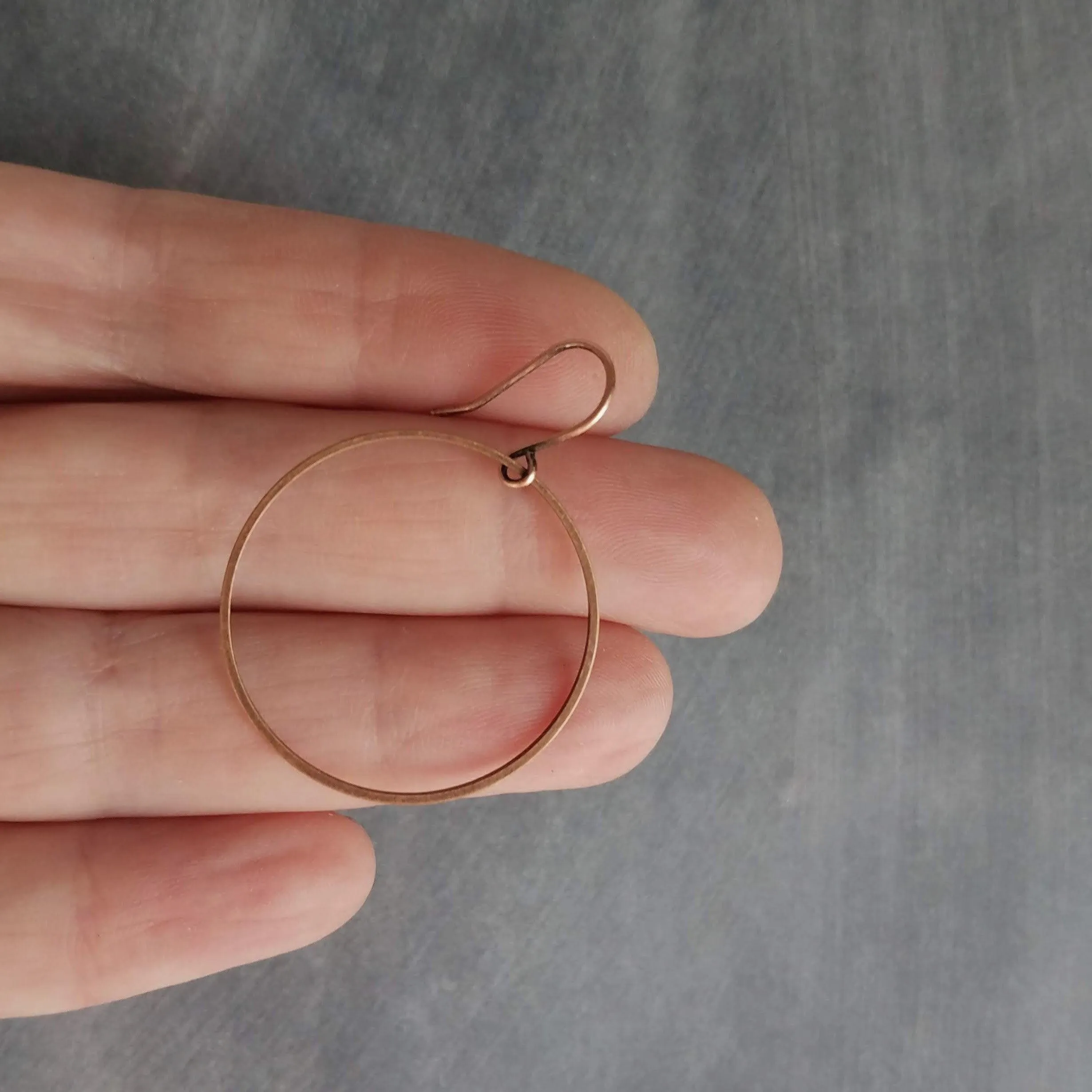 Antique Bronze Hoop Earrings, bronze circle earring, oxidized brass earring, thin brass ring, delicate round earring, large lightweight gold