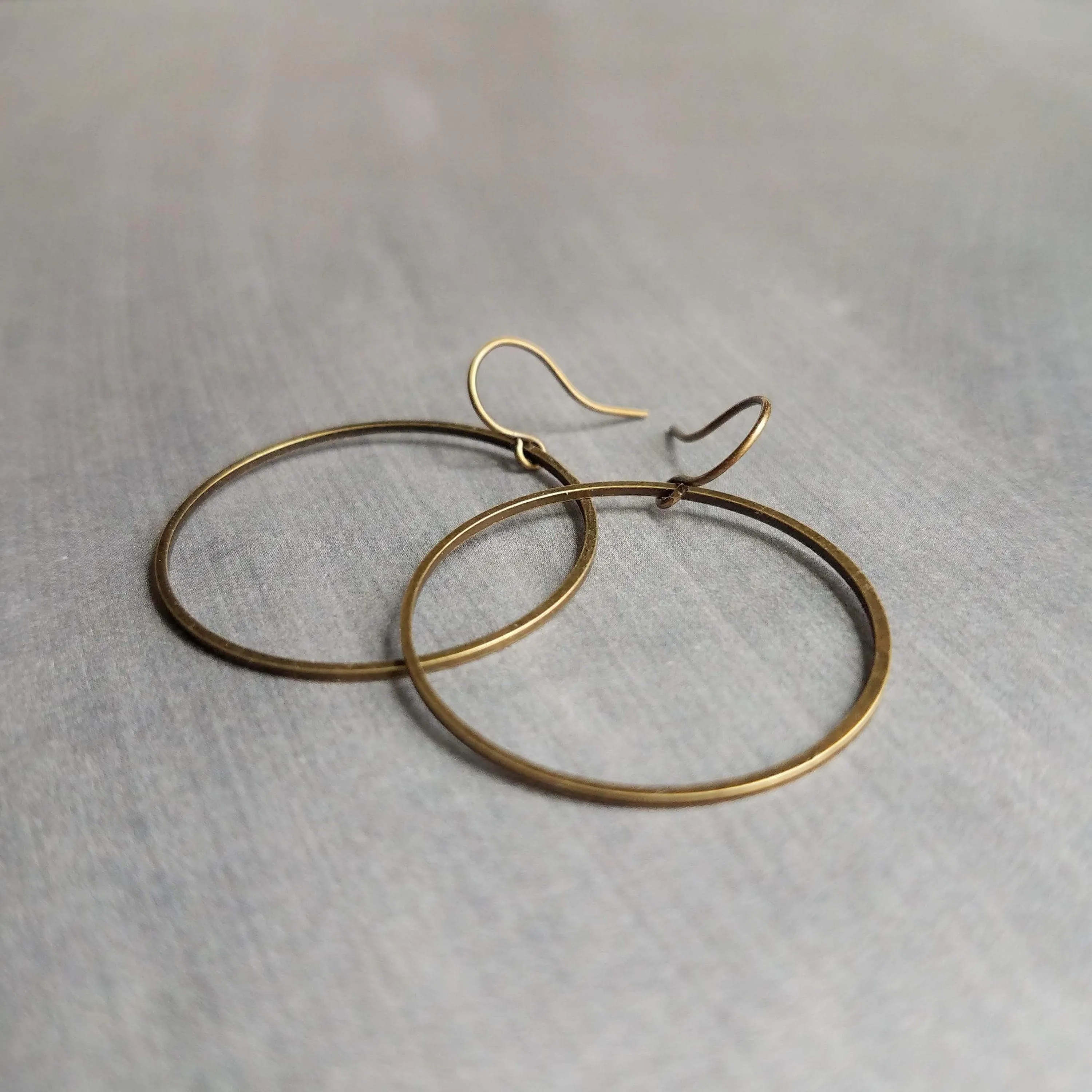 Antique Bronze Hoop Earrings, bronze circle earring, oxidized brass earring, thin brass ring, delicate round earring, large lightweight gold