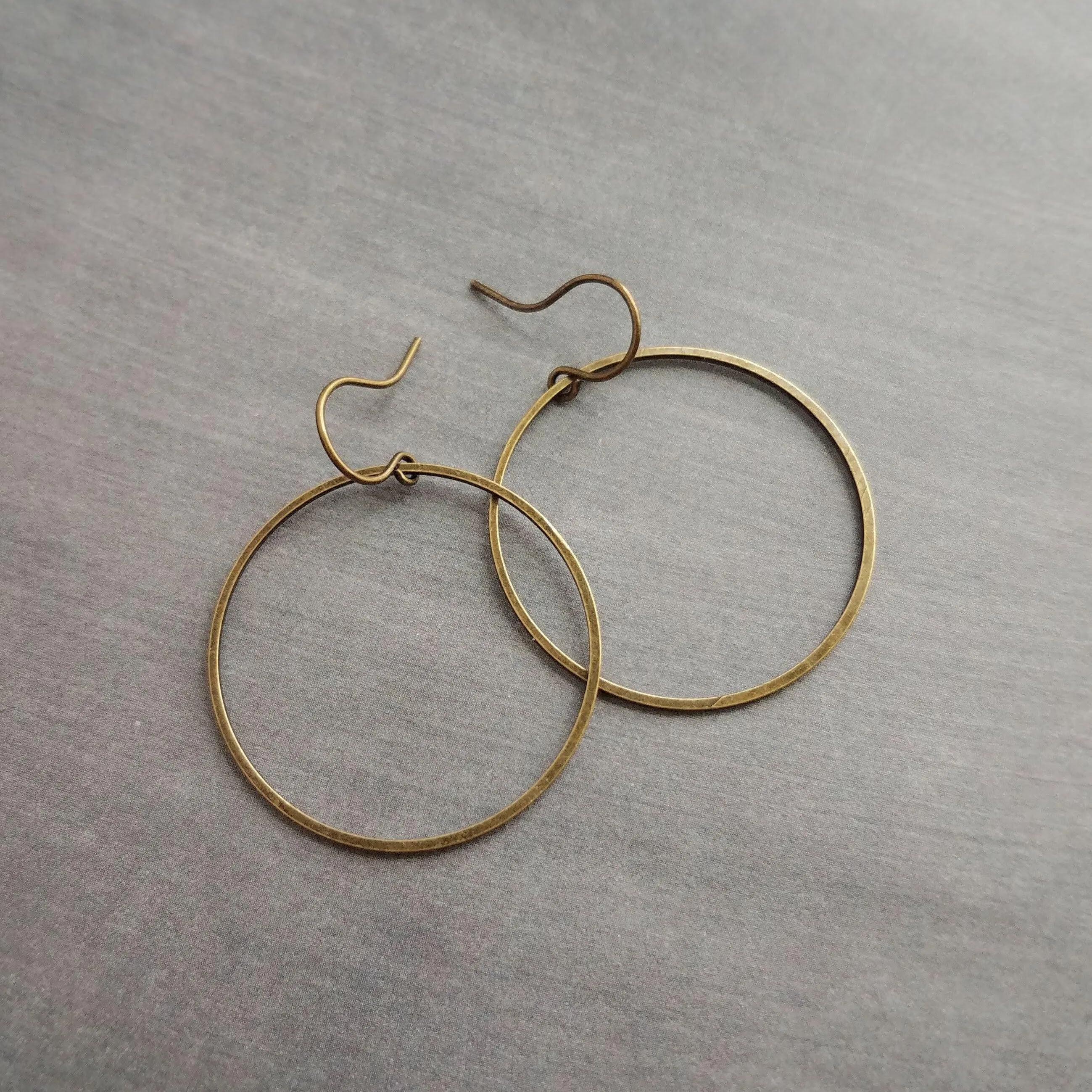 Antique Bronze Hoop Earrings, bronze circle earring, oxidized brass earring, thin brass ring, delicate round earring, large lightweight gold