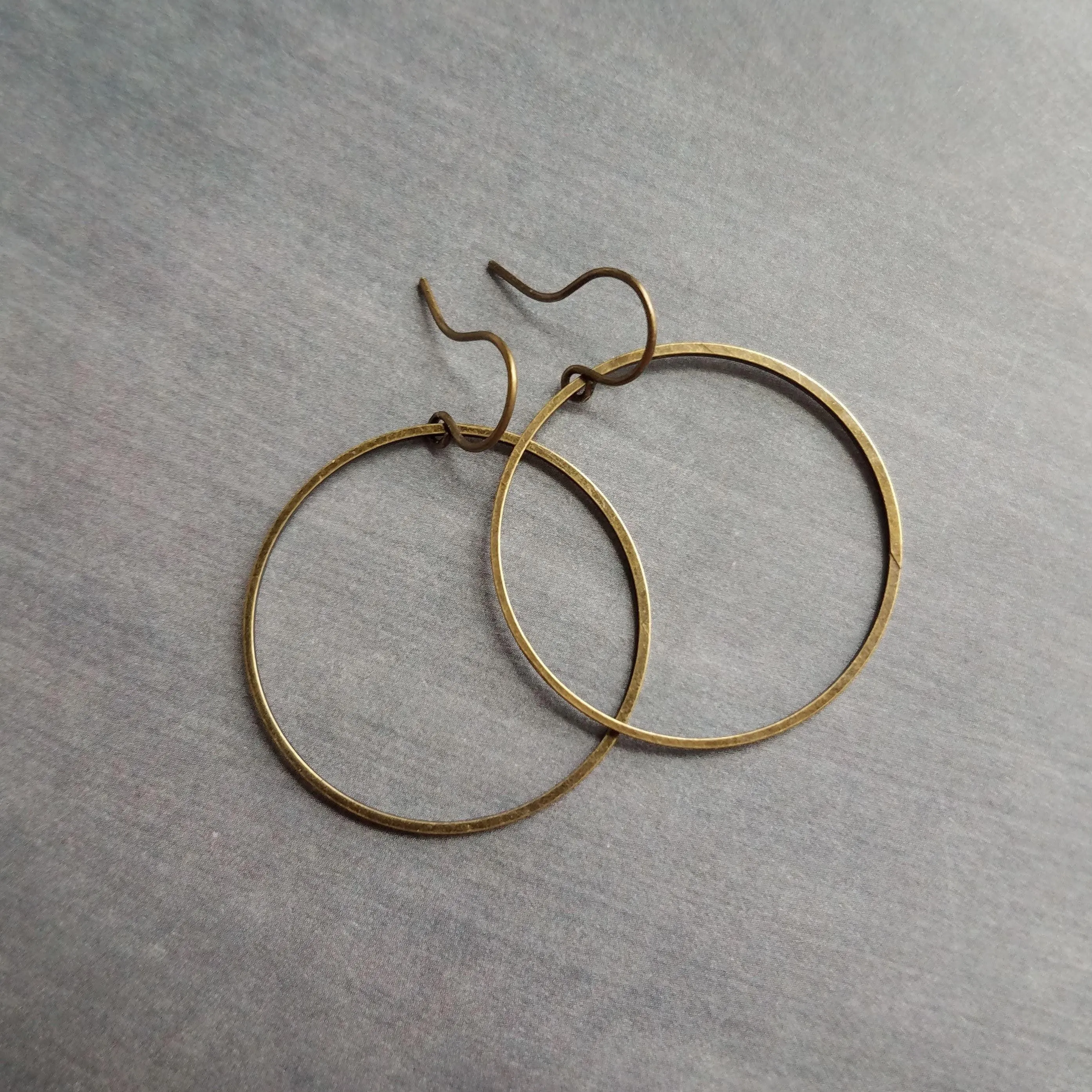 Antique Bronze Hoop Earrings, bronze circle earring, oxidized brass earring, thin brass ring, delicate round earring, large lightweight gold