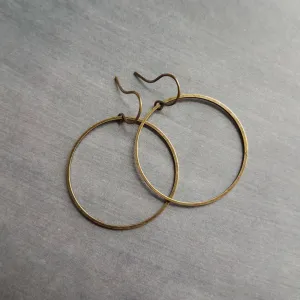 Antique Bronze Hoop Earrings, bronze circle earring, oxidized brass earring, thin brass ring, delicate round earring, large lightweight gold