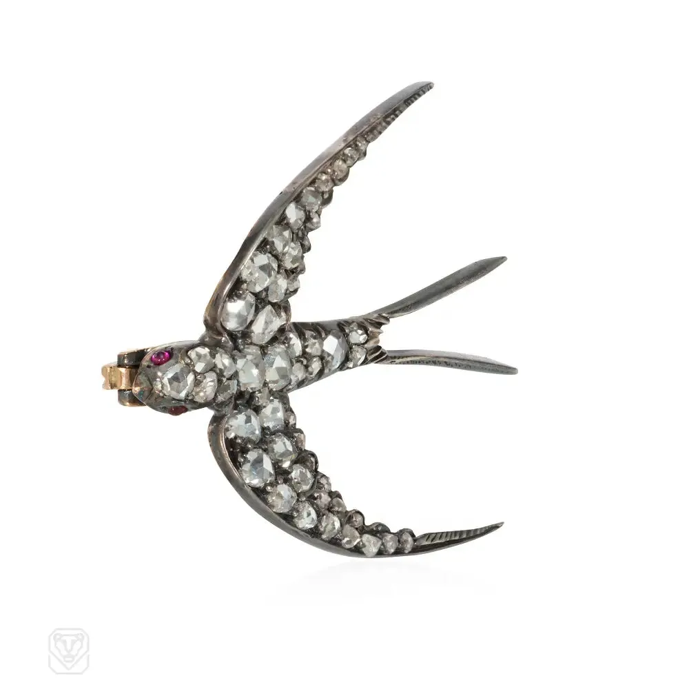 Antique diamond bird brooch