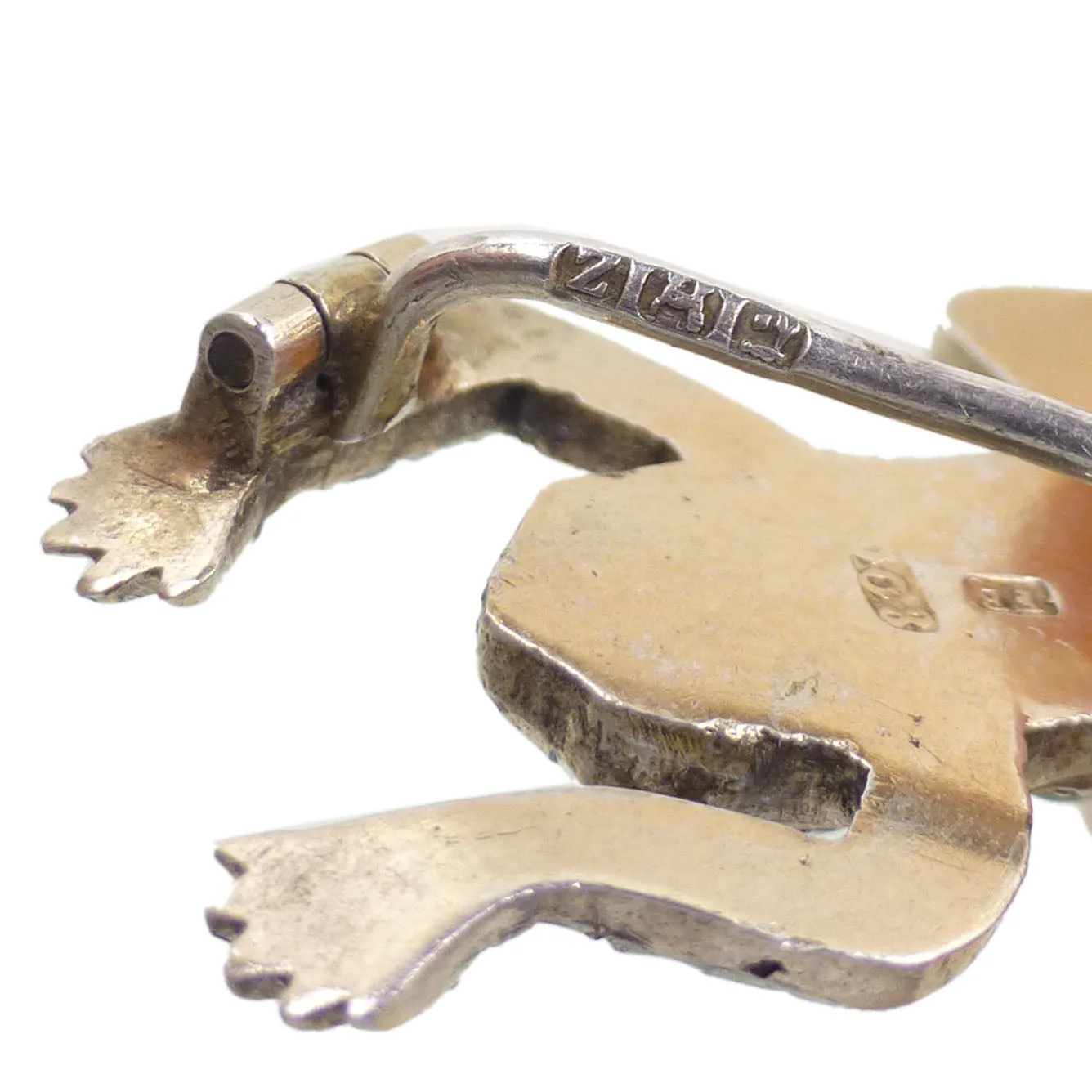 Antique Edwardian Silver Turquoise Frog Brooch