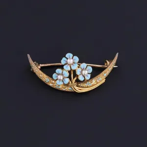Antique Enamel Honeymoon Pin of 14k Gold
