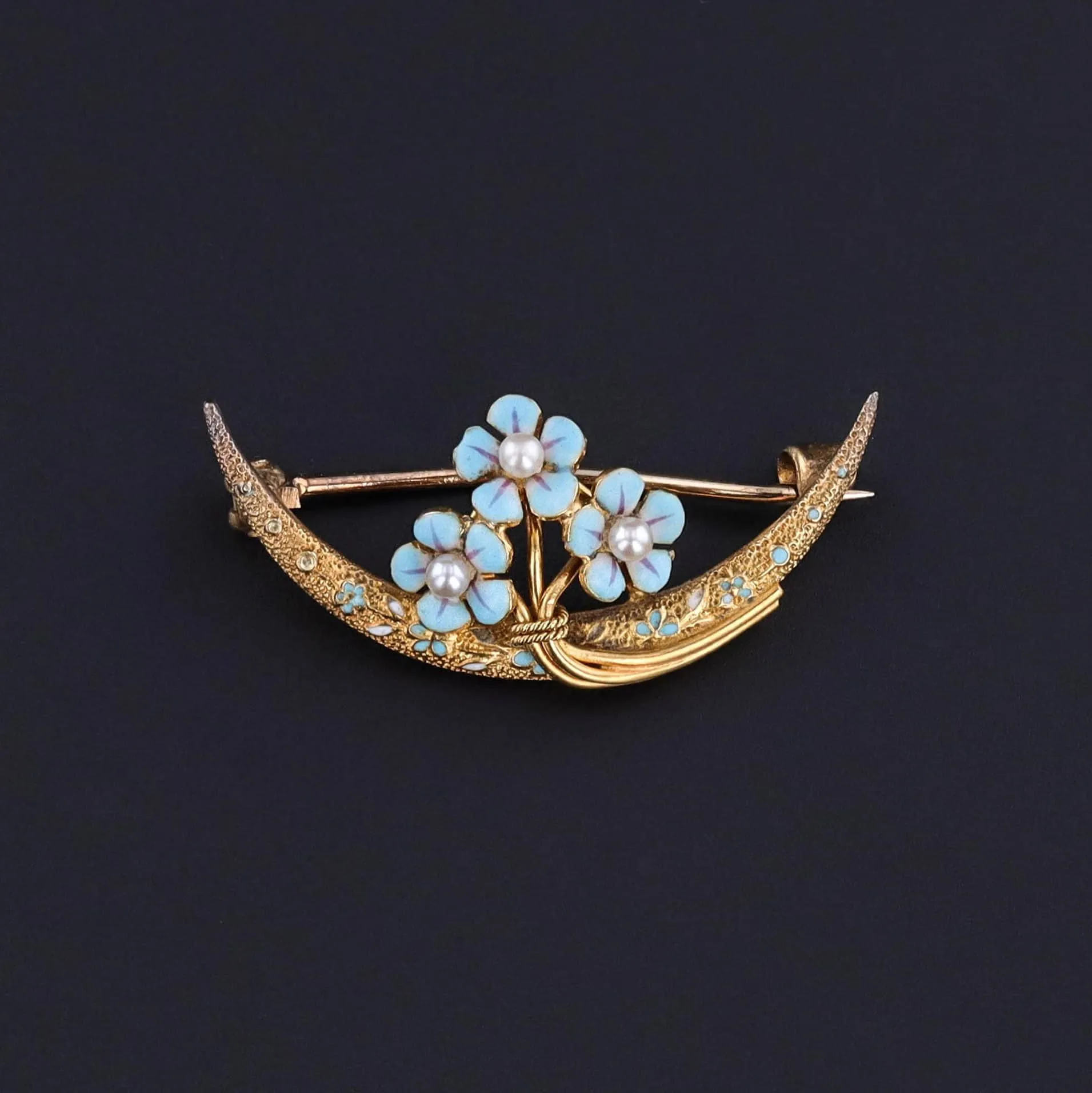 Antique Enamel Honeymoon Pin of 14k Gold