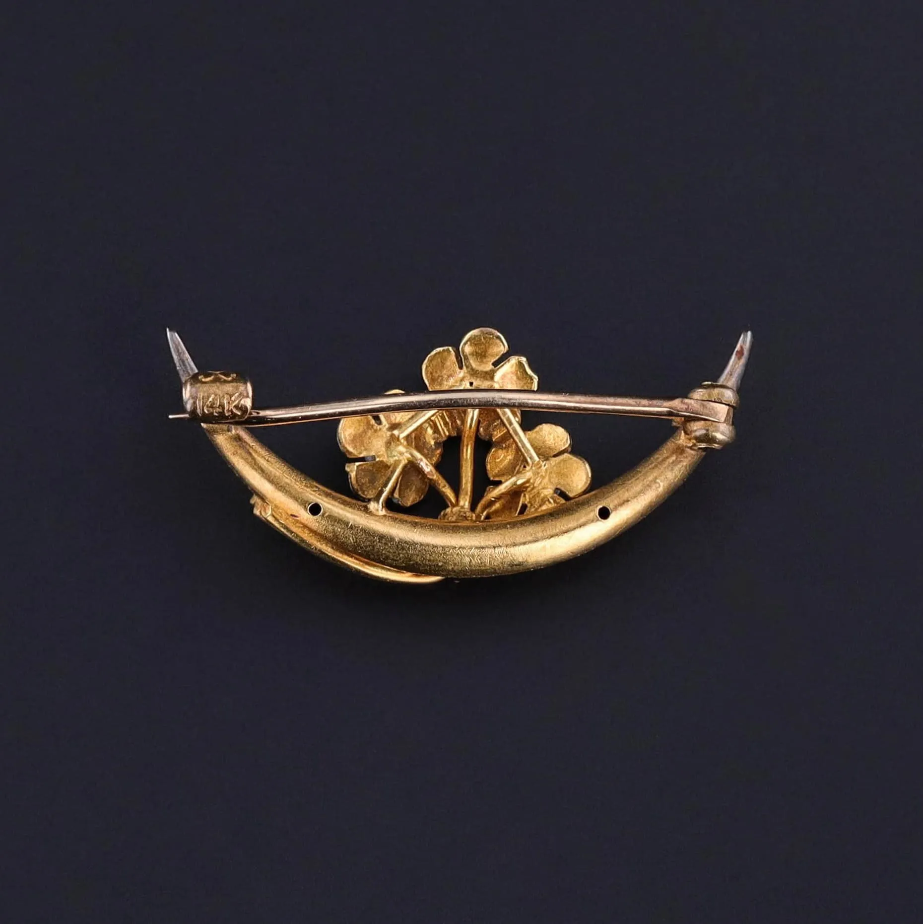 Antique Enamel Honeymoon Pin of 14k Gold