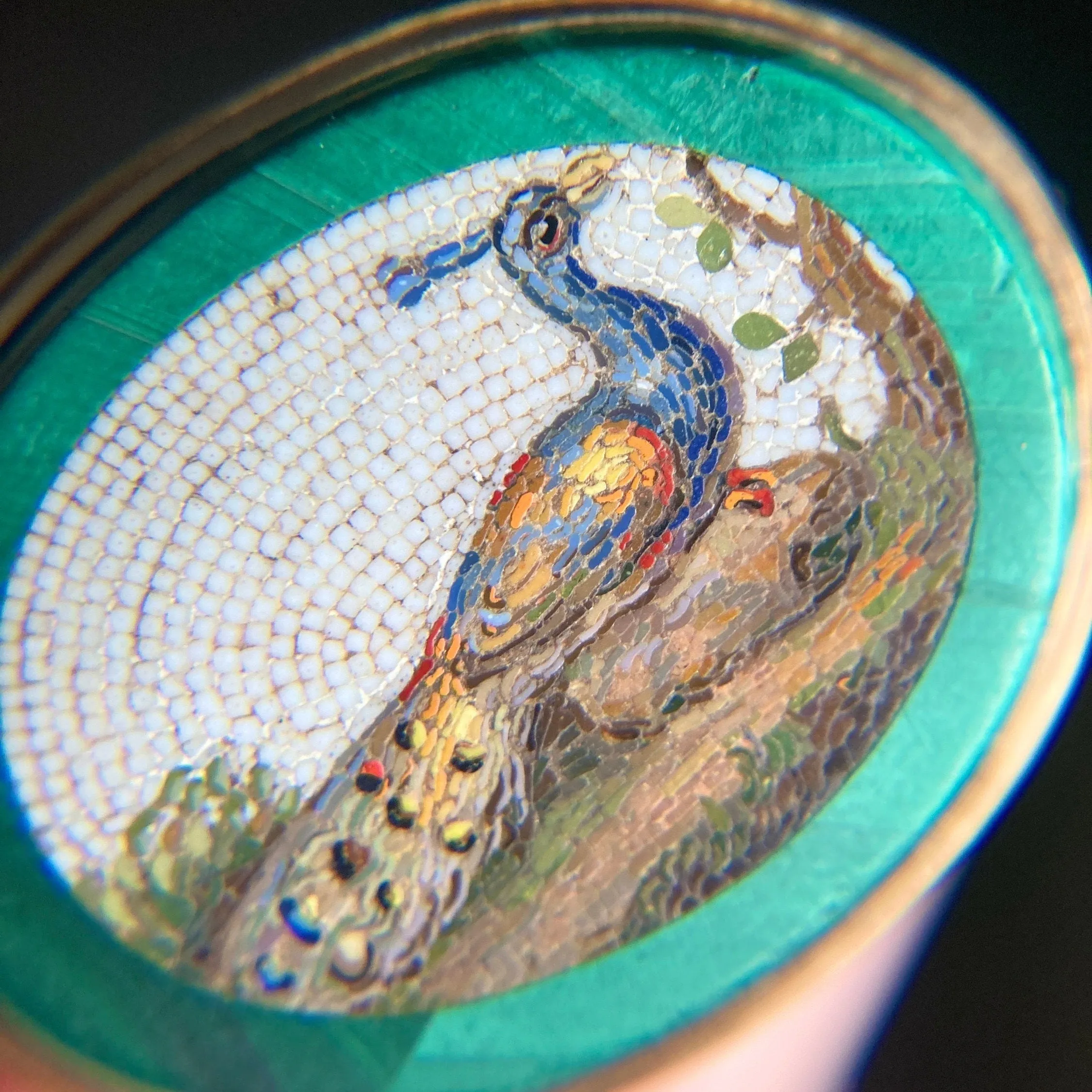 Antique Peacock Micromosaic Brooch of 9ct Gold