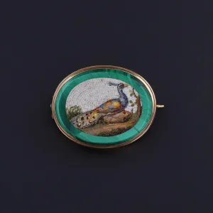 Antique Peacock Micromosaic Brooch of 9ct Gold